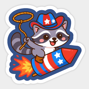 Patriotic Cowboy Raccoon – 4th of July Rocket Rider Sticker